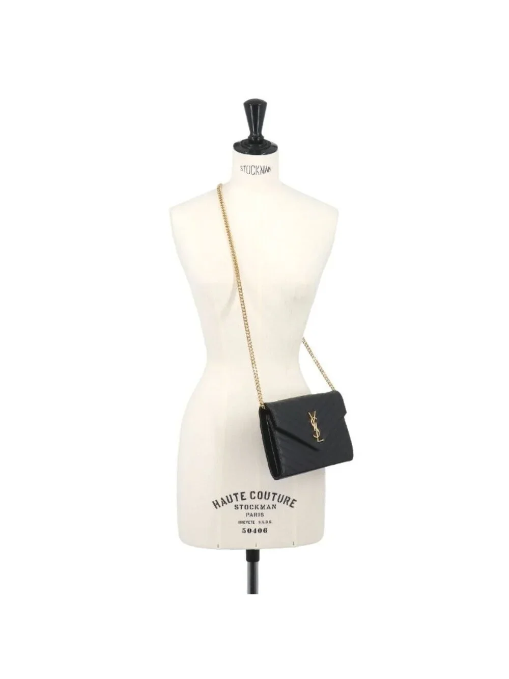 Saint Laurent Cassandra Chain Wallet Leather Black Gold Shoulder